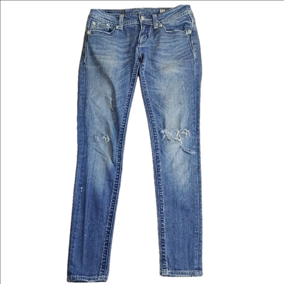 Miss Me Blue Skinny Jeans with Distressed Details - Picture 1 of 3